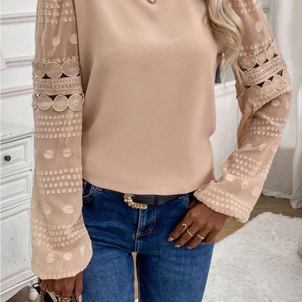 New contrast lace long sleeve blouse - Picture 4 of 7